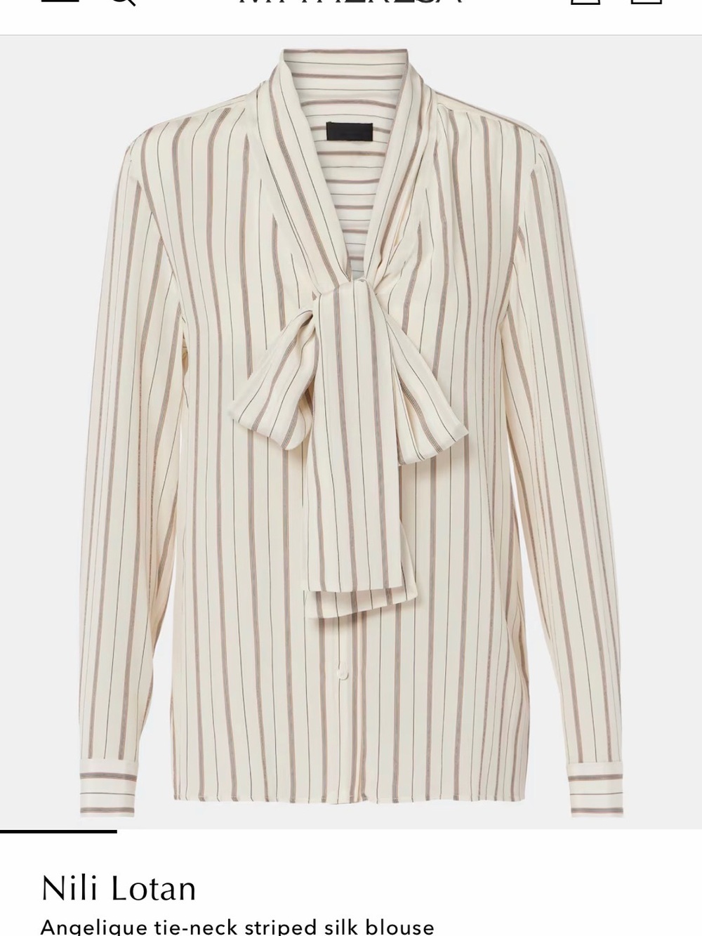 Nili Lotan Cream and Brown Striped Tie-Neck Silk Blouse